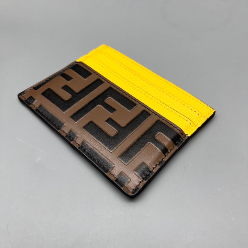 Fendi Logo Card Holder FF Lines Embossed Yellow Brown Black