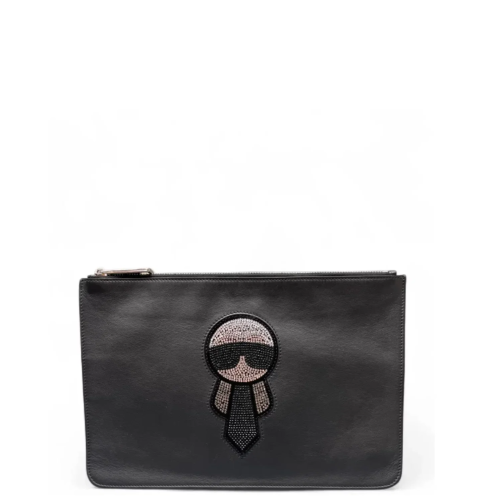 Fendi Strass Clutch Calfskin Black