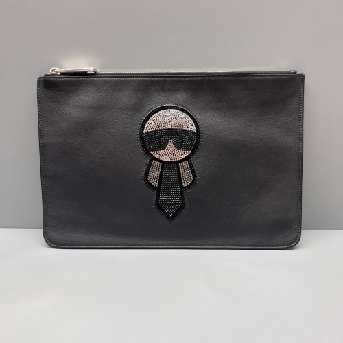 Fendi Strass Clutch Calfskin Black