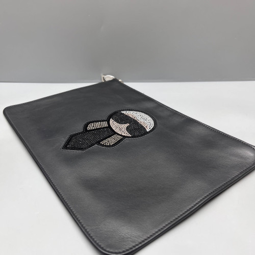 Fendi Strass Clutch Calfskin Black