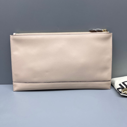 Fendi Logo Embossed Clutch Calfskin Beige