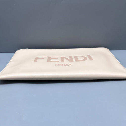 Fendi Logo Embossed Clutch Calfskin Beige