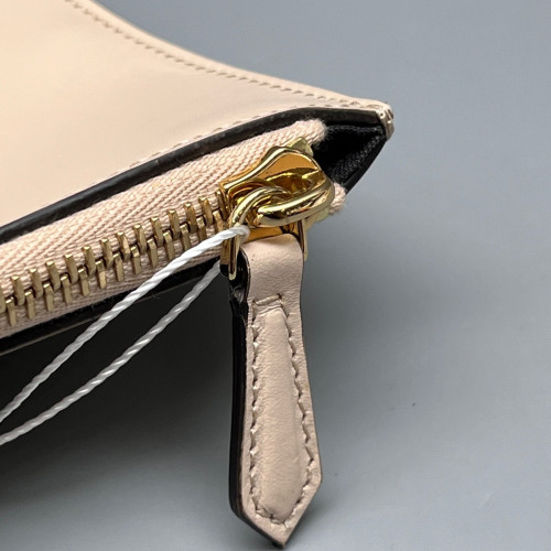 Fendi Logo Embossed Clutch Calfskin Beige