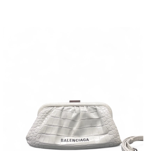 Balenciaga Embossed Clutch Calfskin Crocodile Embossed White