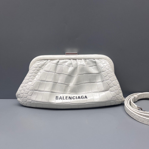 Balenciaga Embossed Clutch Calfskin Crocodile Embossed White