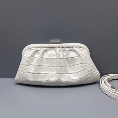 Balenciaga Embossed Clutch Calfskin Crocodile Embossed White