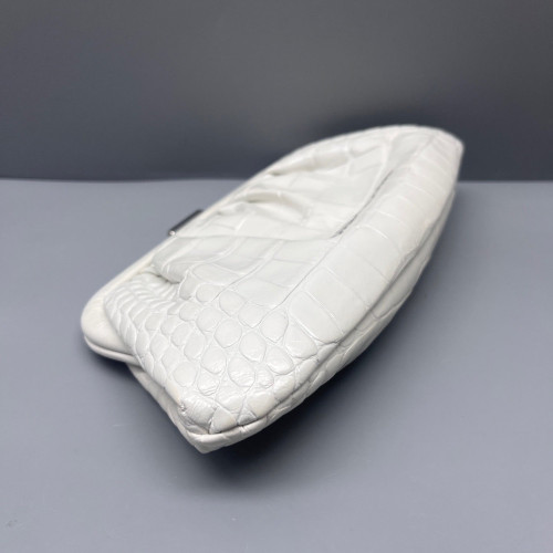Balenciaga Embossed Clutch Calfskin Crocodile Embossed White