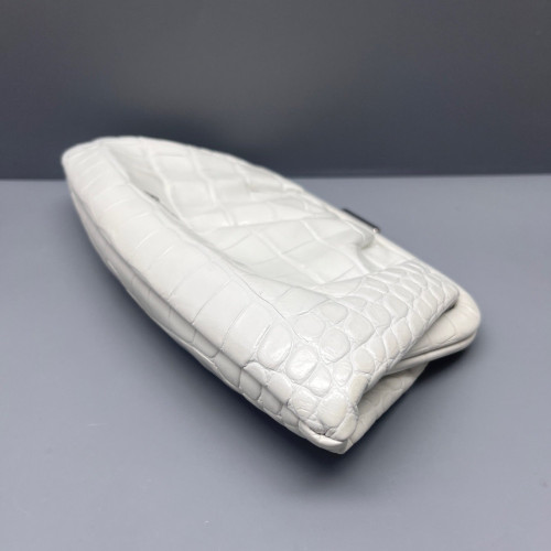 Balenciaga Embossed Clutch Calfskin Crocodile Embossed White