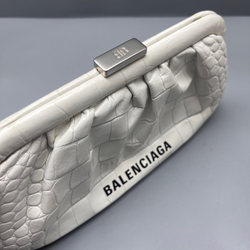 Balenciaga Embossed Clutch Calfskin Crocodile Embossed White