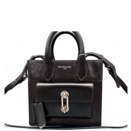 Balenciaga Shoulder Bag Lizard Embossed Calfskin Black