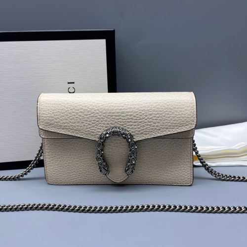 Gucci Strass Super Mini Dionysus Grained Calfskin White