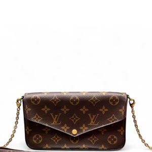 Louis Vuitton Pochette Felicie Chain Wallet Monogram Brown Fuchsia