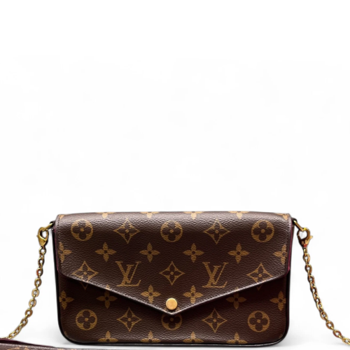 Louis Vuitton Pochette Felicie Chain Wallet Monogram Brown Fuchsia