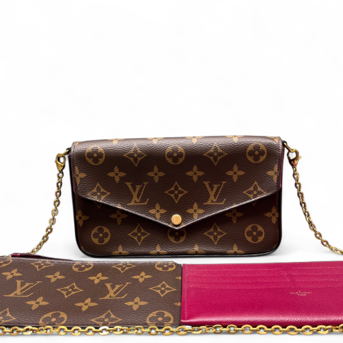 Louis Vuitton Pochette Felicie Chain Wallet Monogram Brown Fuchsia