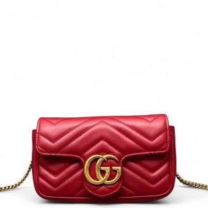 Gucci Chevron Super Mini GG Marmont Calfskin Red