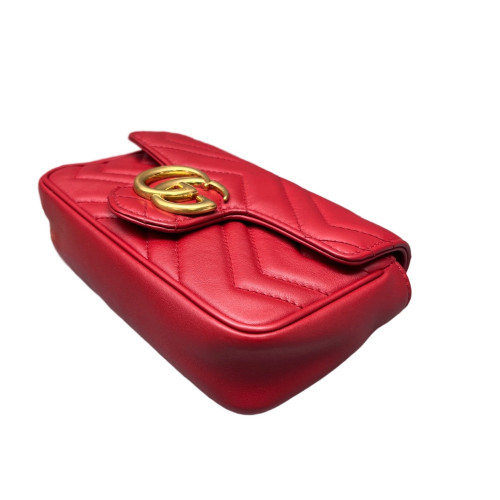 Gucci Chevron Super Mini GG Marmont Calfskin Red Gucci Chevron Super Mini GG Marmont Calfskin Red
