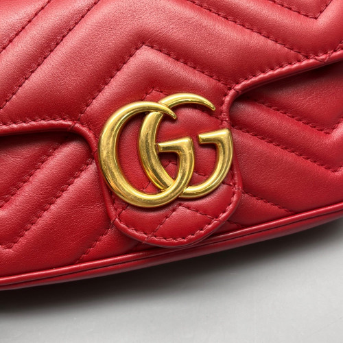 Gucci Chevron Super Mini GG Marmont Calfskin Red Gucci Chevron Super Mini GG Marmont Calfskin Red