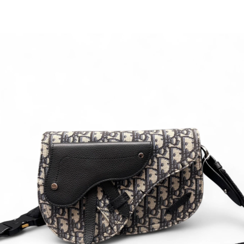 Dior Saddle Bag Oblique Black Beige Blue
