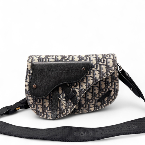 Dior Saddle Bag Oblique Black Beige Blue