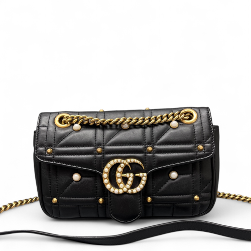 Gucci Studded Small GG Marmont Calfskin Black