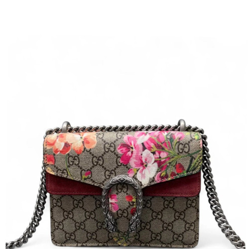 Gucci Flora Mini Dionysus GG Supreme Monogram Beige Pink Red