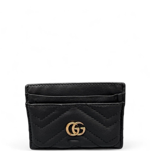 Gucci Chevron Card Holder Lambskin Black