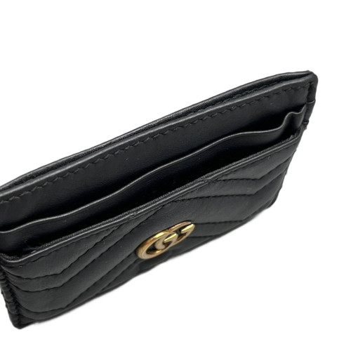 Gucci Chevron Card Holder Lambskin Black