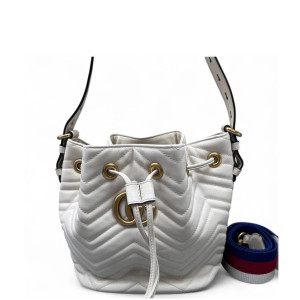 Gucci Chevron GG Marmont Bucket Bag Calfskin White