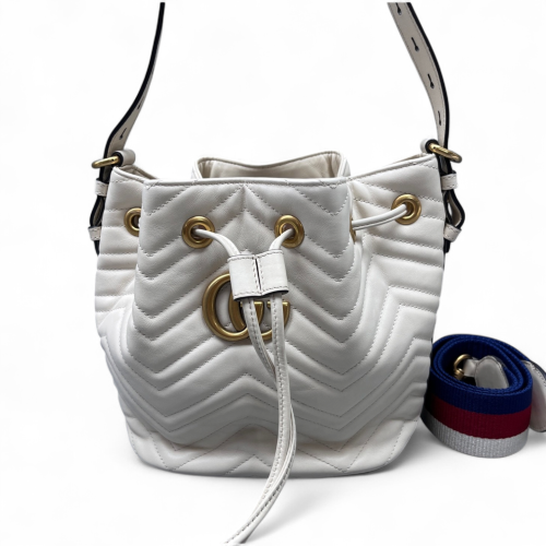 Gucci Chevron GG Marmont Bucket Bag Calfskin White