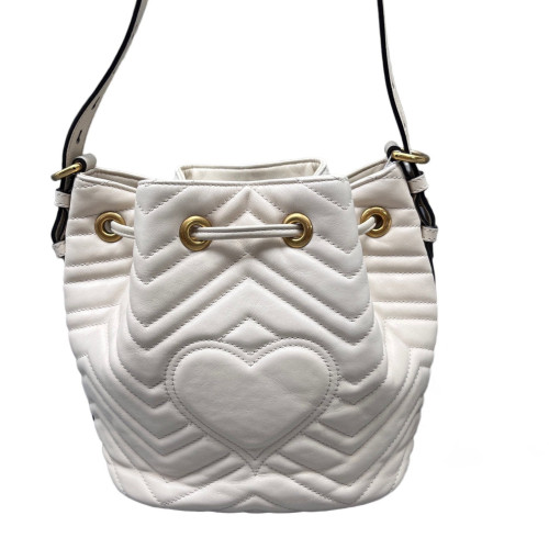 Gucci Chevron GG Marmont Bucket Bag Calfskin White