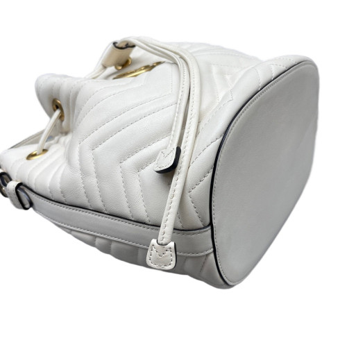 Gucci Chevron GG Marmont Bucket Bag Calfskin White