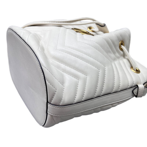 Gucci Chevron GG Marmont Bucket Bag Calfskin White