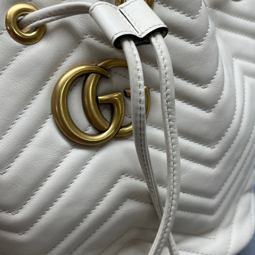 Gucci Chevron GG Marmont Bucket Bag Calfskin White