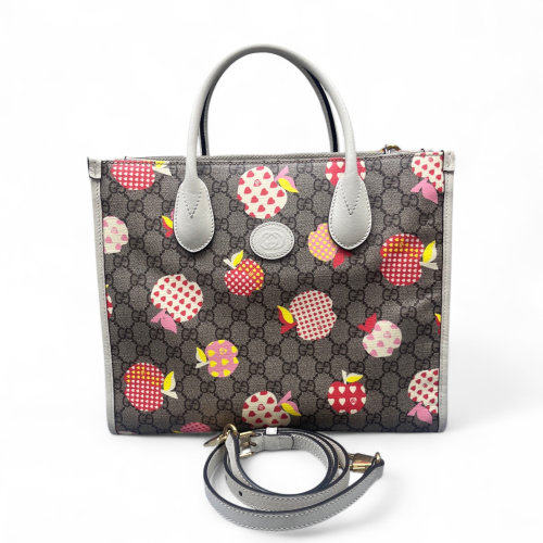 Gucci Apple Gg Small Retro Interlocking G Tote GG Supreme Monogram Grey Red Pink