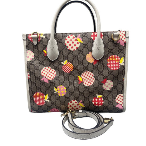 Gucci Apple Gg Small Retro Interlocking G Tote GG Supreme Monogram Grey Red Pink