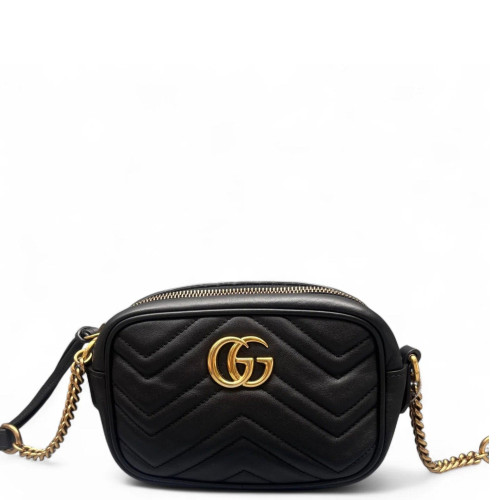 Gucci Chevron Mini GG Marmont Chain Shoulder Bag Calfskin Black Gucci Chevron Mini GG Marmont Chain Shoulder Bag Calfskin Black