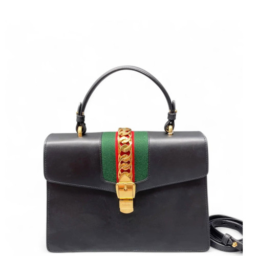 Gucci Medium Sylvie Shoulder Bag Calfskin Black