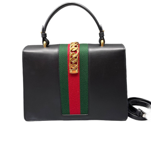 Gucci Medium Sylvie Shoulder Bag Calfskin Black