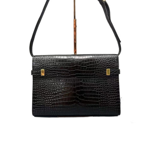Yves Saint Laurent Medium Manhattan Shoulder Bag Calfskin Crocodile Embossed Black Yves Saint Laurent Medium Manhattan Shoulder Bag Calfskin Crocodile Embossed Black