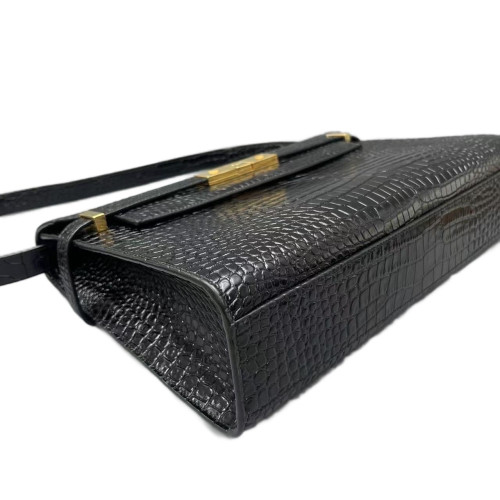 Yves Saint Laurent Medium Manhattan Shoulder Bag Calfskin Crocodile Embossed Black Yves Saint Laurent Medium Manhattan Shoulder Bag Calfskin Crocodile Embossed Black