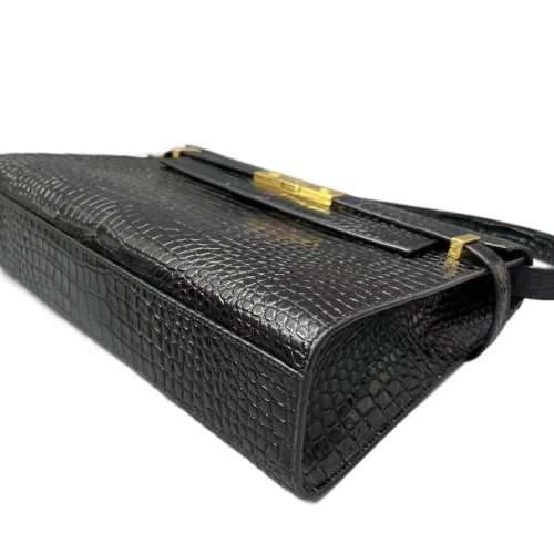 Yves Saint Laurent Medium Manhattan Shoulder Bag Calfskin Crocodile Embossed Black Yves Saint Laurent Medium Manhattan Shoulder Bag Calfskin Crocodile Embossed Black