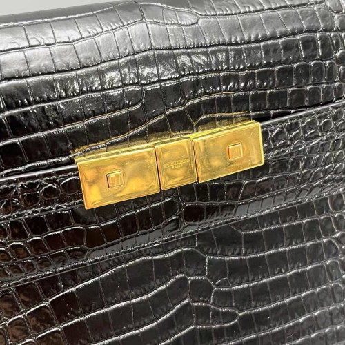 Yves Saint Laurent Medium Manhattan Shoulder Bag Calfskin Crocodile Embossed Black Yves Saint Laurent Medium Manhattan Shoulder Bag Calfskin Crocodile Embossed Black