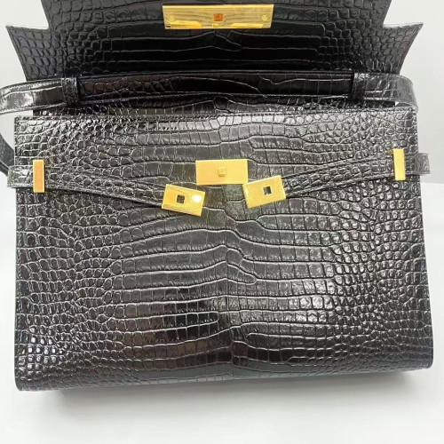 Yves Saint Laurent Medium Manhattan Shoulder Bag Calfskin Crocodile Embossed Black Yves Saint Laurent Medium Manhattan Shoulder Bag Calfskin Crocodile Embossed Black