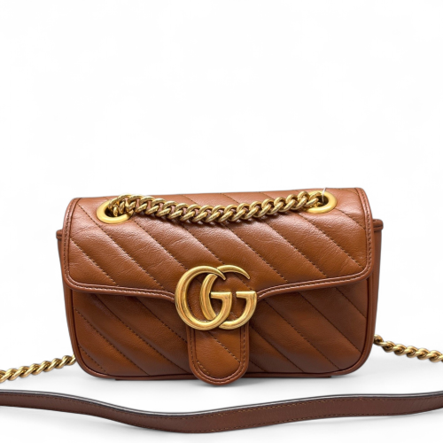Gucci Matelasse Mini GG Marmont Calfskin Tan