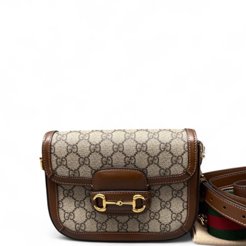 Gucci Mini Horsebit 1955 GG Supreme Monogram Beige Brown Gucci Mini Horsebit 1955 GG Supreme Monogram Beige Brown