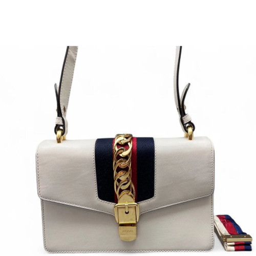 Gucci Small Sylvie Shoulder Bag Calfskin White
