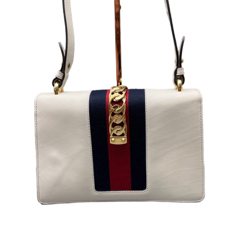 Gucci Small Sylvie Shoulder Bag Calfskin White
