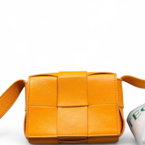 Bottega Veneta Mini Cassette Crossbody Bag Calfskin Maxi Intrecciato Yellow