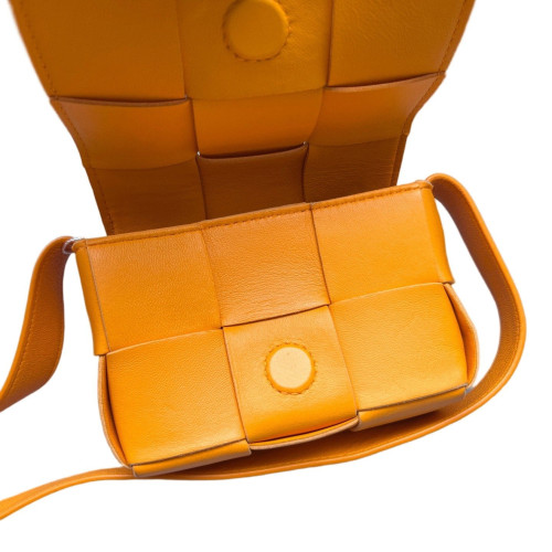 Bottega Veneta Mini Cassette Crossbody Bag Calfskin Maxi Intrecciato Yellow