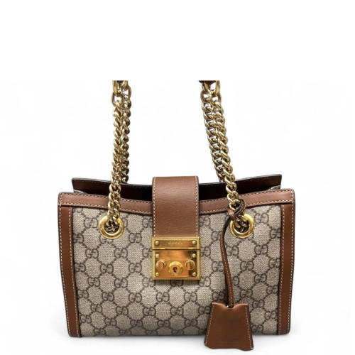 Gucci Small Padlock Tote GG Supreme Monogram Brown Beige